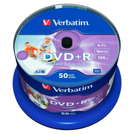 (43512) VERBATIM DVD+R AZO 4.7GB 16X WIDE PRINTABLE SURFACE NO-ID