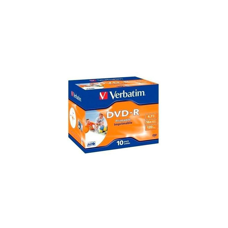 (43521) VERBATIM DVD-R 4.7GB AZO 16X / 10 PACK JEWEL CASE / PRINTABLE SURFACE