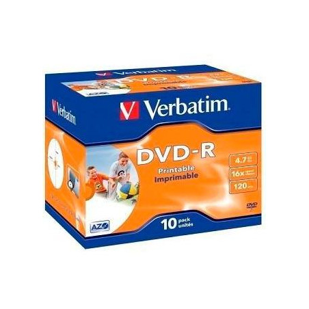 (43521) VERBATIM DVD-R 4.7GB AZO 16X / 10 PACK JEWEL CASE / PRINTABLE SURFACE
