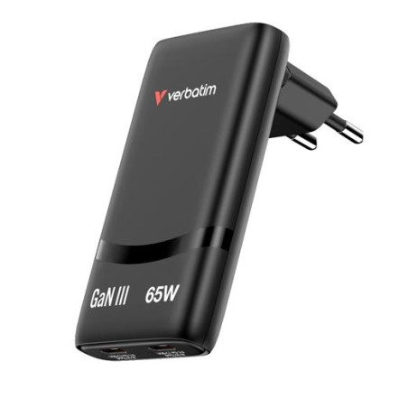 (32354) VERBATIM CARGADOR PARED GAN FOLD 'N' GO 65W 2XUSB-C 3.0 NEGRO