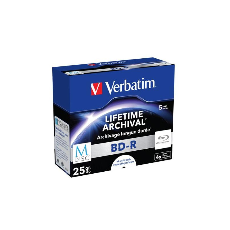(43823) VERBATIM BD-R MDISC BLU-RAY 25GB 4X SPEED DATALIFE WHITE BLUE SURFACE -5 PACK