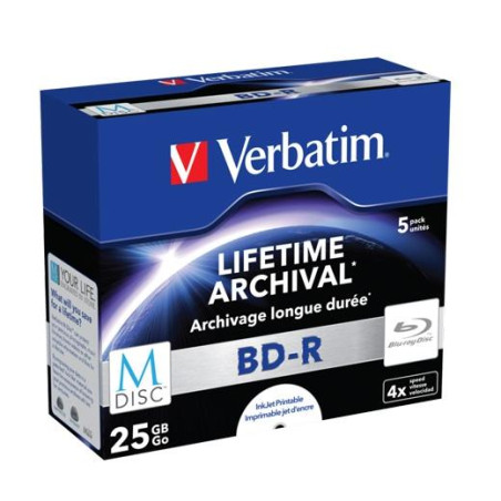 (43823) VERBATIM BD-R MDISC BLU-RAY 25GB 4X SPEED DATALIFE WHITE BLUE SURFACE -5 PACK