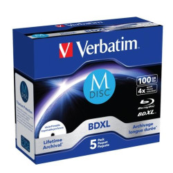 (43834) VERBATIM BDXL MDISC BLU-RAY 100GB 4X SPEED DATALIFE WHITE BLUE SURFACE- 5 PACK