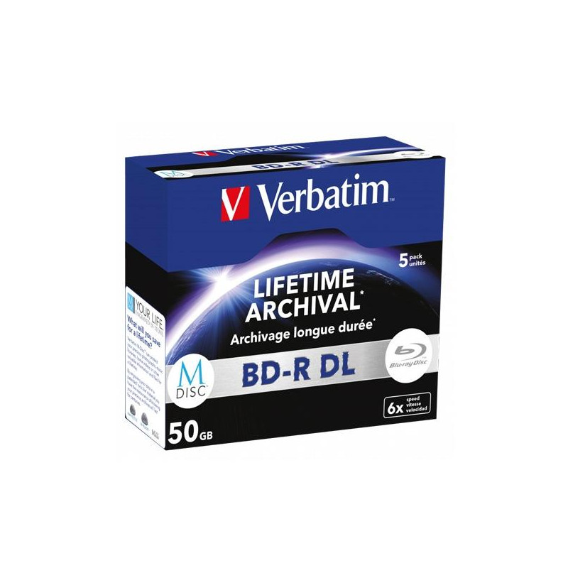 (43846) VERBATIM BD-R DL MDISC BLU-RAY 50GB 6X SPEED DATALIFE WHITE BLUE SURFACE- 5 PACK