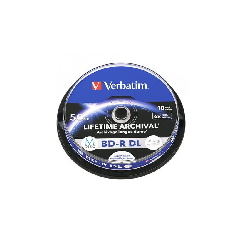 (43847) VERBATIM BD-R DL MDISC BLU-RAY 50GB 6X SPEED DATALIFE WHITE BLUE SURFACE -10 PACK