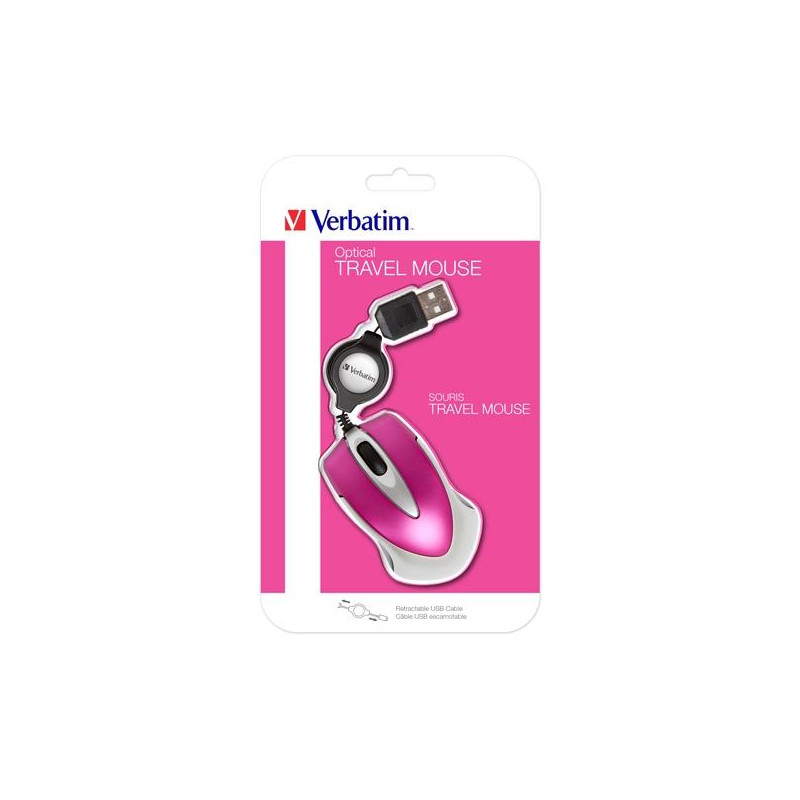 (49021) VERBATIM RATÓN GO MINI CABLE USB RETRÁCTIL 1000PPP ULTRAPORTÁTIL FUCSIA