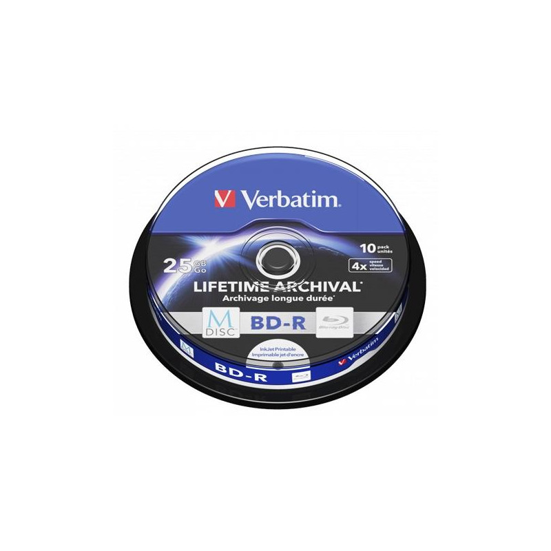(43825) VERBATIM BD-R MDISC BLU-RAY 25GB 4X SPEED DATALIFE WHITE BLUE SURFACE -10 PACK