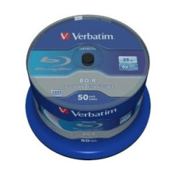 (43838) VERBATIM BD-R BLU-RAY 25GB 6X SPEED DATALIFE WHITE BLUE SURFACE- 50 PACK