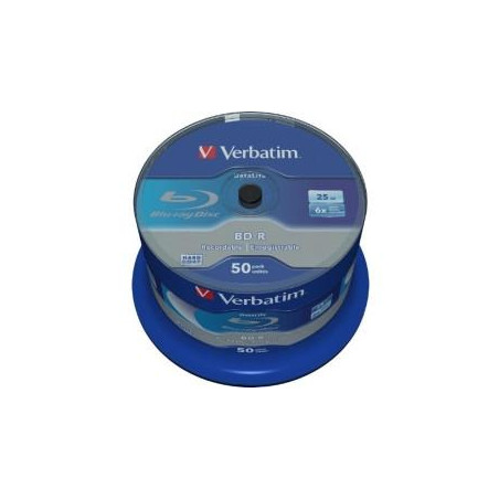 (43838) VERBATIM BD-R BLU-RAY 25GB 6X SPEED DATALIFE WHITE BLUE SURFACE- 50 PACK