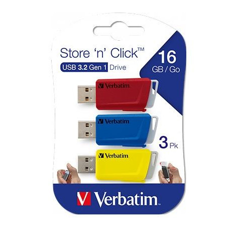(49306) VERBATIM PENDRIVE STORE´N´CLICK 16GB USB 3.2 C/RANURA PARA COLGAR COLORES SURTIDOS -MULTIPACK 3U-