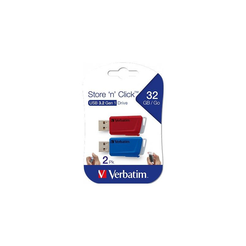 (49308) VERBATIM PENDRIVE STORE´N´CLICK 32GB USB 3.2 C/RANURA PARA COLGAR COLORES SURTIDOS -MULTIPACK 2U-