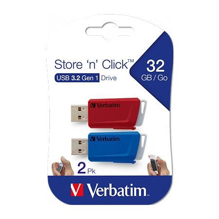 (49308) VERBATIM PENDRIVE STORE´N´CLICK 32GB USB 3.2 C/RANURA PARA COLGAR COLORES SURTIDOS -MULTIPACK 2U-