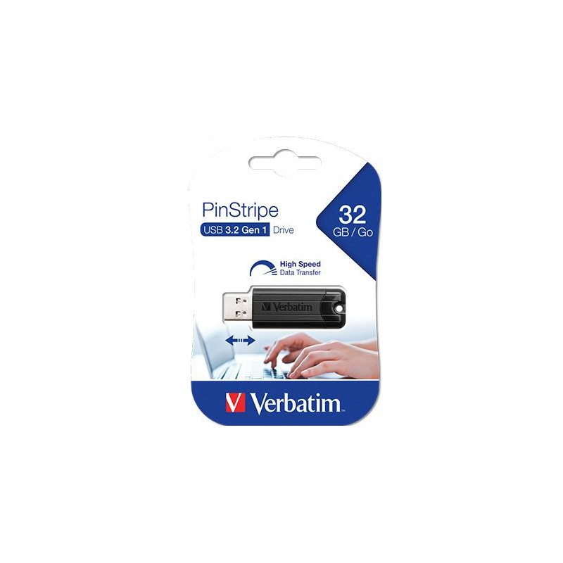 (49317) VERBATIM PENDRIVE PINSTRIPE 32GB HIGH SPEED RETRÁCTIL USB 3.2 NEGRO