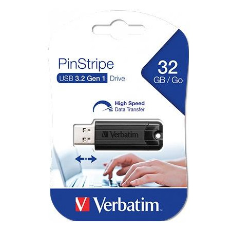 (49317) VERBATIM PENDRIVE PINSTRIPE 32GB HIGH SPEED RETRÁCTIL USB 3.2 NEGRO