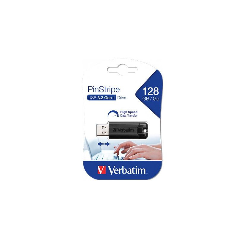 (49319) VERBATIM PENDRIVE PINSTRIPE 128GB HIGH SPEED RETRÁCTIL USB 3.2 NEGRO
