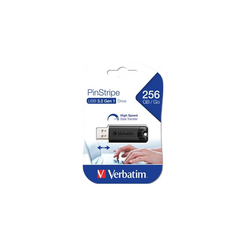 (49320) VERBATIM PENDRIVE PINSTRIPE 256GB HI-SPEED RETRÁCTIL USB 3.2 NEGRO