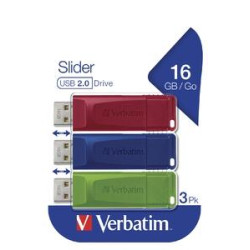 (49326) VERBATIM PENDRIVE SLIDER 16GB RETRÁCTIL USB 2.0 C/SURTIDOS -MULTIPACK 3U-