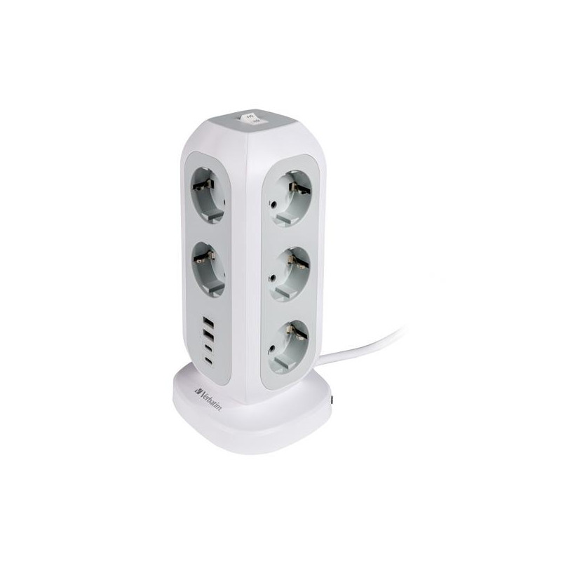 (49547) VERBATIM REGLETA DE ENCHUFES CON 11 TOMAS CON INTERRUPTOR CABLE 2 M + 2 UBS-C Y 2 USB-A BLANCO