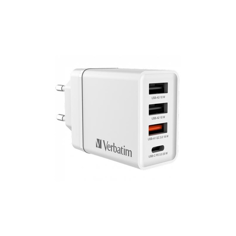(49701) VERBATIM CARGADOR PARED GAN 30W 1XUSB-C PD/1XUSB-A 3.0/2XUSB-A