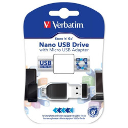 (49821) VERBATIM PENDRIVE NANO ON-THE-GO 16GB USB 2.0 OTG CON ADAPTADOR MICRO USB NEGRO