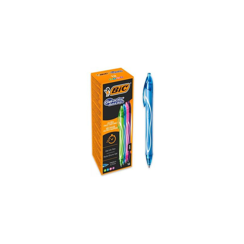 (964826) BIC CAJA BOLÍGRAFOS TINTA DE GEL RETRÁCTIL GEL-OCITY QUICK DRY 4 COLORES SURTIDOS -12U-