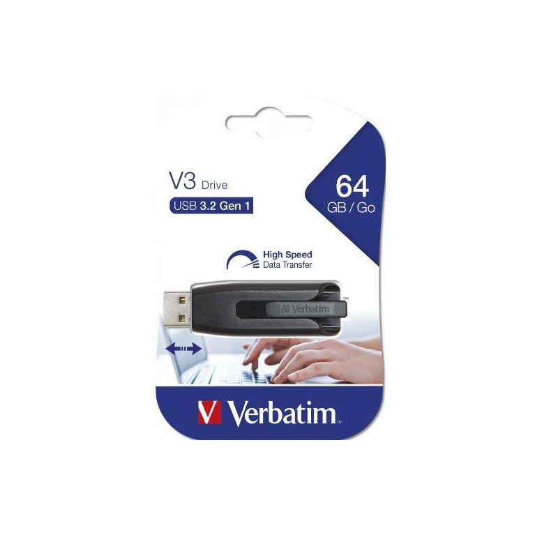 (49174) VERBATIM PENDRIVE V3 STORE ´N´ GO SUPER SPEED 64GB RETRÁCTIL USB 3.2 NEGRO
