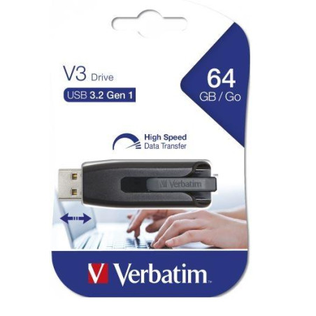 (49174) VERBATIM PENDRIVE V3 STORE ´N´ GO SUPER SPEED 64GB RETRÁCTIL USB 3.2 NEGRO