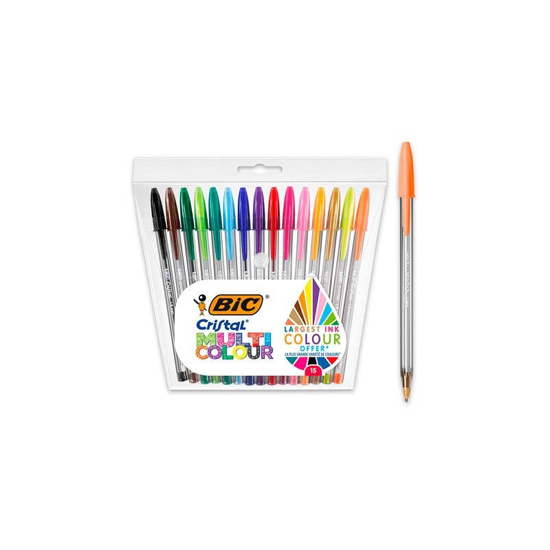 (964899) BIC BOLÍGRAFO CRISTAL MULTICOLOR 15 COLORES DIFERENTES BLÍSTER 15 UD