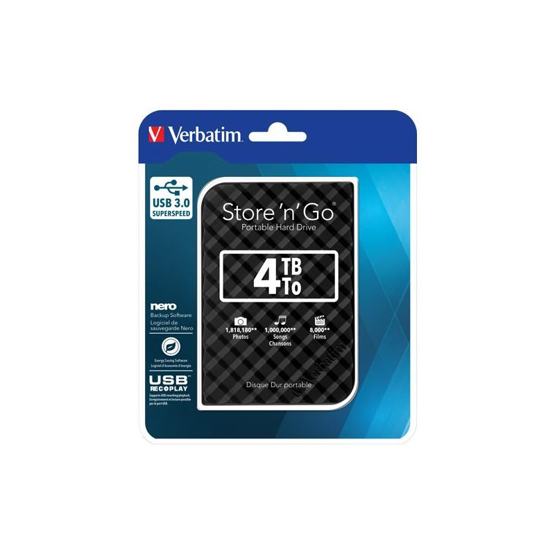(53223) VERBATIM DISCO DURO PORTÁTIL STORE 'N' GO 4TB HDD 2.5" USB 3.0 NEGRO