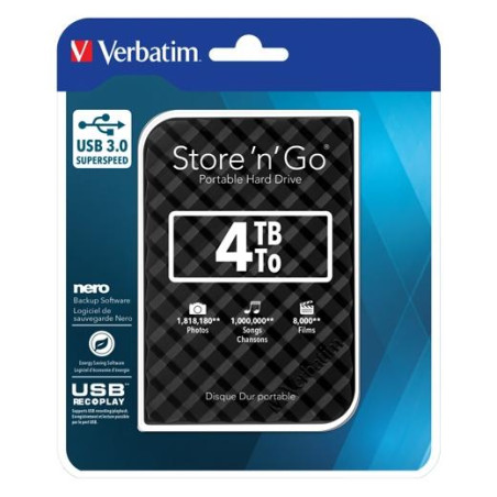 (53223) VERBATIM DISCO DURO PORTÁTIL STORE 'N' GO 4TB HDD 2.5" USB 3.0 NEGRO