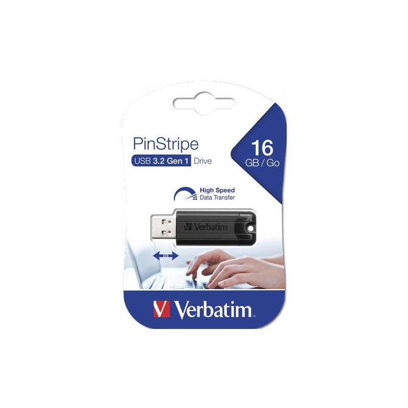 (49316) VERBATIM PENDRIVE PINSTRIPE 16GB HIGH SPEED RETRÁCTIL USB 3.2 NEGRO