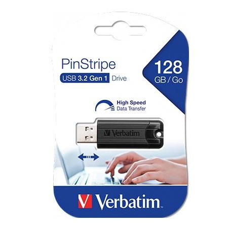 (49319) VERBATIM PENDRIVE PINSTRIPE 128GB HIGH SPEED RETRÁCTIL USB 3.2 NEGRO