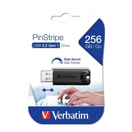 (49320) VERBATIM PENDRIVE PINSTRIPE 256GB HI-SPEED RETRÁCTIL USB 3.2 NEGRO