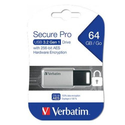(98666) VERBATIM PENDRIVE SECURE PRO 64GB RETRÁCTIL USB 3.2 HARDWARE ENCRYPTION PLATA