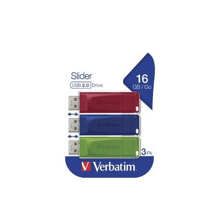 (49326) VERBATIM PENDRIVE SLIDER 16GB RETRÁCTIL USB 2.0 C/SURTIDOS -MULTIPACK 3U-
