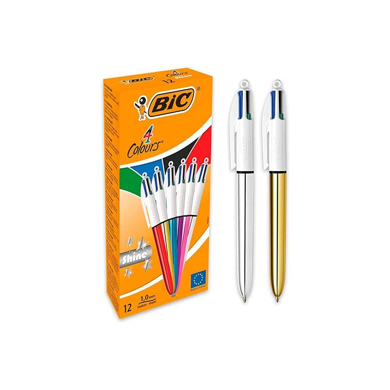 (964775) BIC BOLÍGRAFO 4 COLORES SHINE SILVER CUERPO BLANCO/SURTIDO METÁLICO CAJA 12 UD