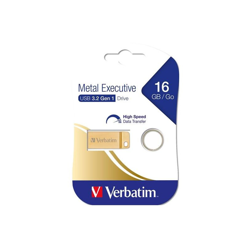 (99104) VERBATIM PENDRIVE METAL EXECUTIVE 16GB C/RANURA PARA COLGAR Y LLAVERO USB 3.2 GOLD