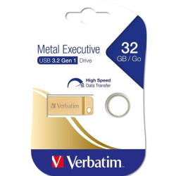 (99105) VERBATIM PENDRIVE METAL EXECUTIVE 32GB C/RANURA PARA COLGAR Y LLAVERO USB 3.2 GOLD