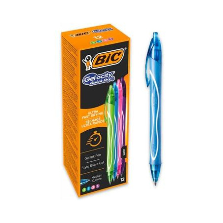 (964826) BIC CAJA BOLÍGRAFOS TINTA DE GEL RETRÁCTIL GEL-OCITY QUICK DRY 4 COLORES SURTIDOS -12U-