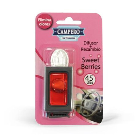 (A501300003) VINFER AMBIENTADOR MEMBRANA COCHE CAMPERO CAR FRAGANCES DIFUSOR + RECAMBIO FRUTOS ROJOS