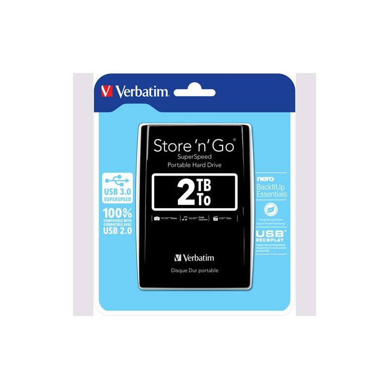 (53177) VERBATIM DISCO DURO PORTÁTIL STORE 'N' GO 2TB HDD 2.5" USB 3.0 NEGRO
