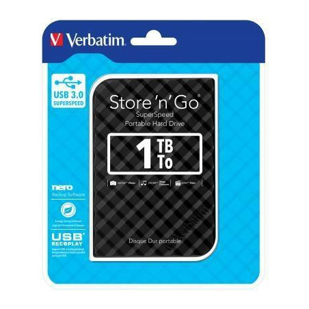 (53194) VERBATIM DISCO DURO EXTERNO STORE 'N' GO 1TB HDD 2.5" USB 3.0 NEGRO
