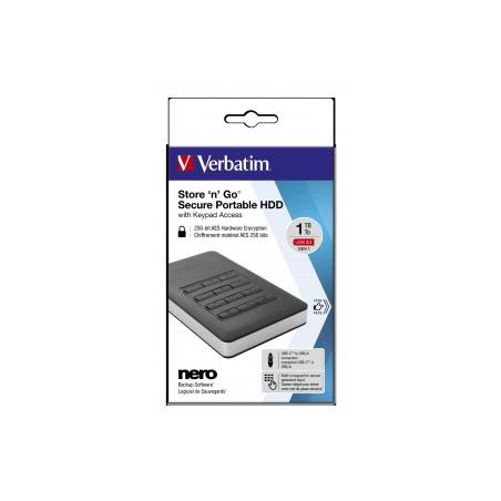 (53401) VERBATIM DISCO DURO EXTERNO STORE 'N' GO 1TB HDD 1TB USB 3.1 CON TECLADO Y CLAVE DE ACCESO