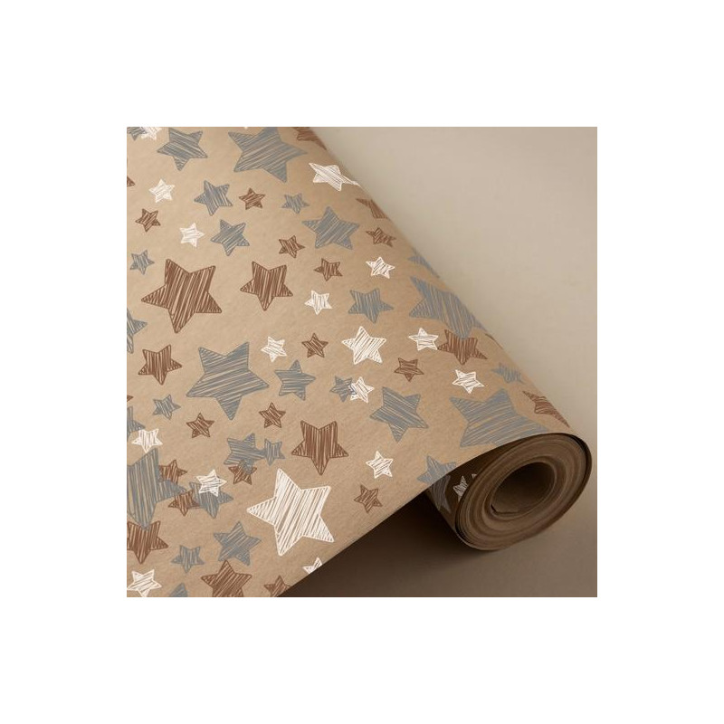 (3150197U) WONDER PAPEL DE REGALO BOBINA 31CM 2KG KRAFT 100% RECICLADO ESTRELLAS