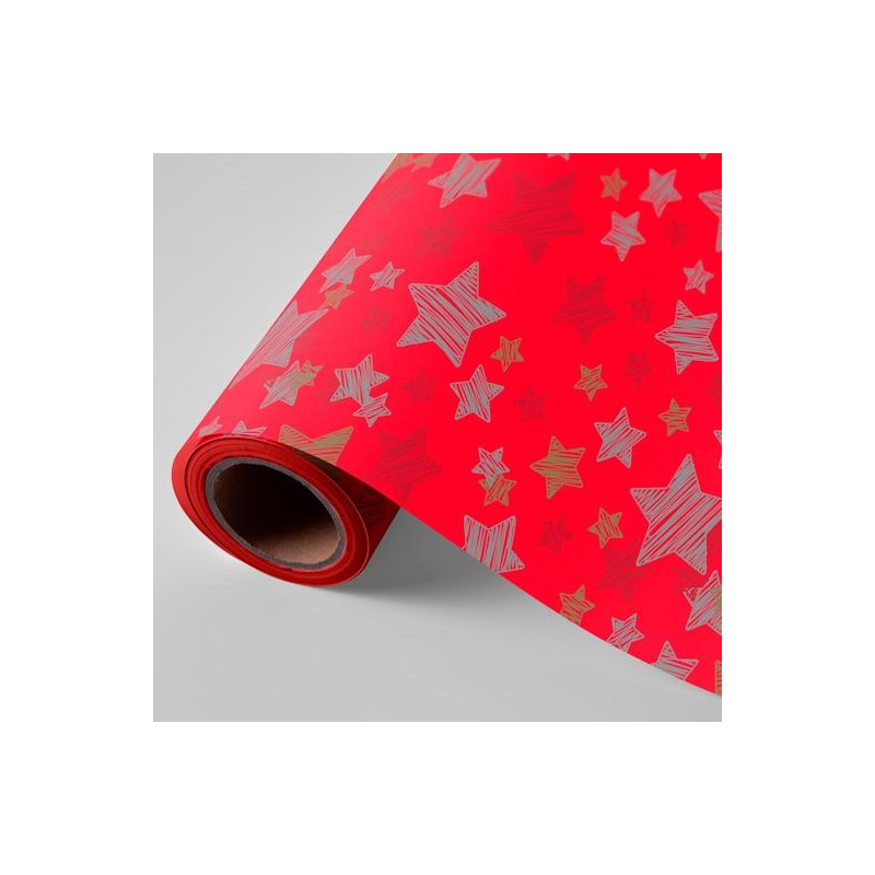 (3150243U) WONDER PAPEL DE REGALO BOBINA 62CM 4KG NAVIDAD ROJO ESTRELLAS