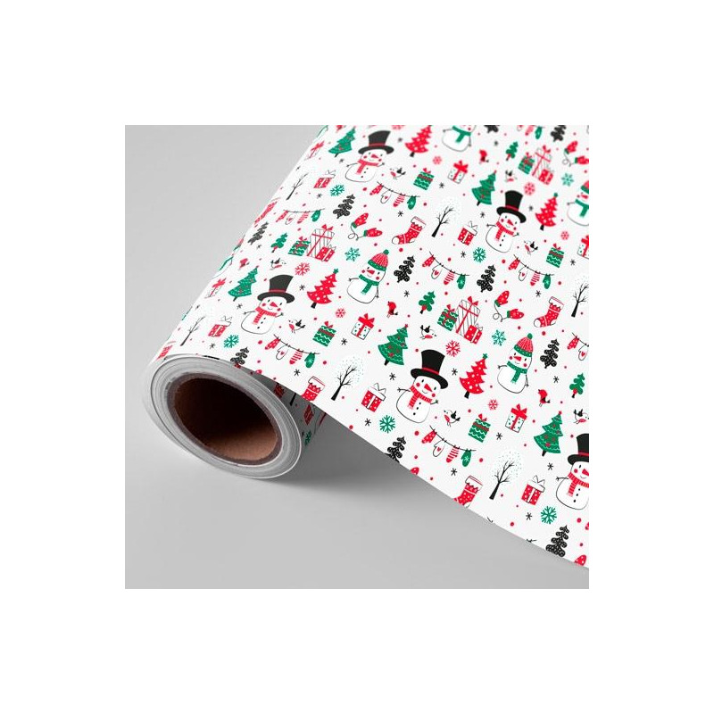 (3150244U) WONDER PAPEL DE REGALO BOBINA 62CM 4KG NAVIDAD MUCHECO DE NIEVE ROJO VERDE