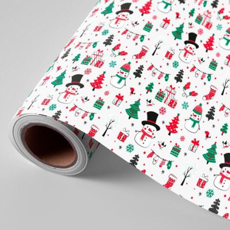(3150244U) WONDER PAPEL DE REGALO BOBINA 62CM 4KG NAVIDAD MUCHECO DE NIEVE ROJO VERDE