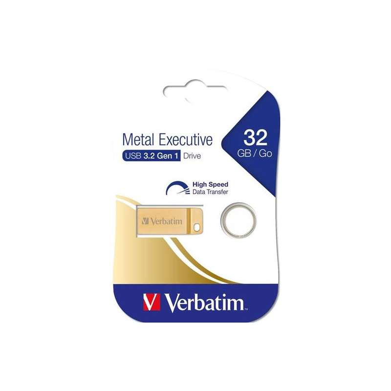 (99105) VERBATIM PENDRIVE METAL EXECUTIVE 32GB C/RANURA PARA COLGAR Y LLAVERO USB 3.2 GOLD