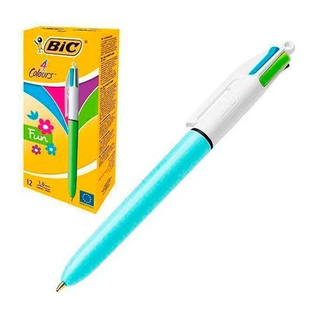 (982870) BIC BOLÍGRAFO 4 COLORES FUN PASTEL CUERPO BLANCO/AZUL CAJA 12 UD