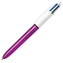 (982876) BIC BOLÍGRAFO 4 COLORES SHINE SILVER CUERPO BLANCO/MORADO METÁLICO CAJA 12 UD